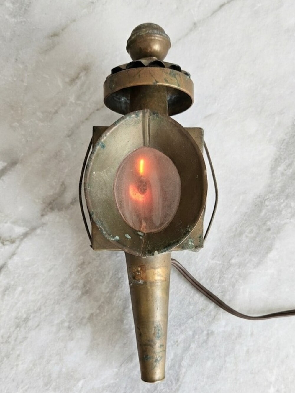 Vintage Mid Century Antique Brass Carriage Lantern Lamp - Electric Plug-In Works